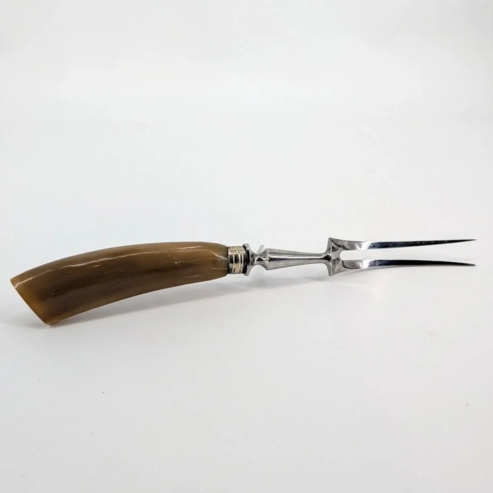 Vintage Carving Fork Genuine Horn Handle Stainless Steel Meat Server England 11